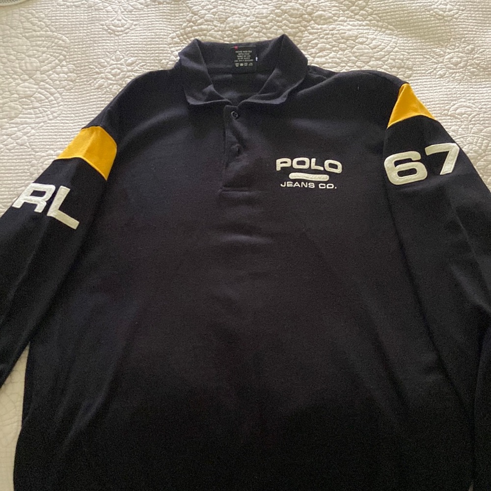 Polo Jeans by Ralph Lauren. Black and Yellow/Gold with white stitched patches.
